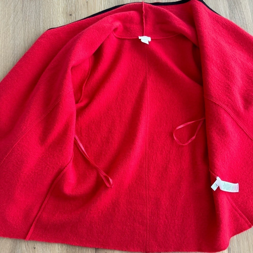 Chico’s Women’s Trimmed Traci Drape-front Cardigan Solid Red Wool Size 2 Sweater - Picture 12 of 12